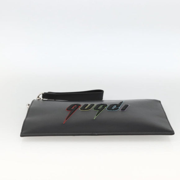 GUCCI Clutch Bag Leather Black Silver 597678 Auth 174204A