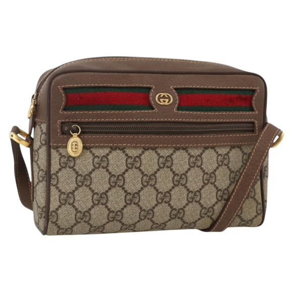 GUCCI GG Supreme Web Sherry Line Bag PVC Beige Gold 001 50 6655 Auth 174210