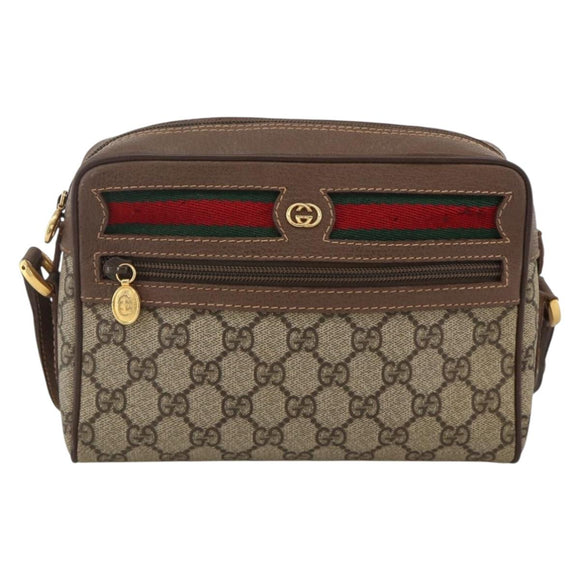 GUCCI GG Supreme Web Sherry Line Bag PVC Beige Gold 001 50 6655 Auth 174210