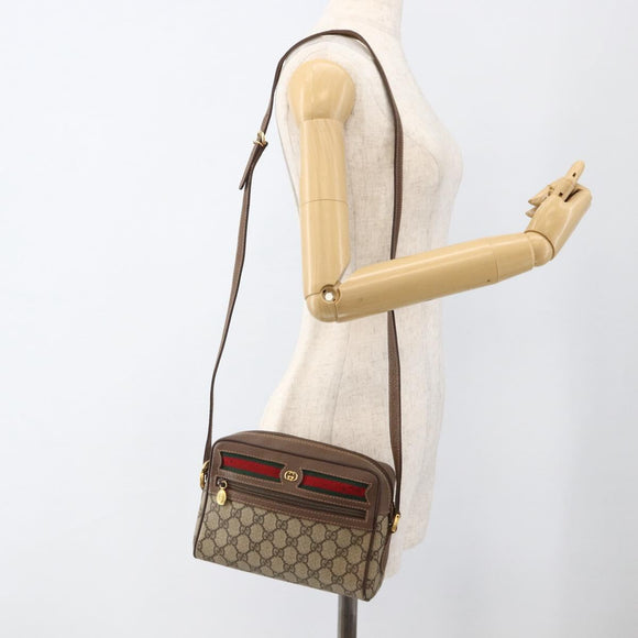 GUCCI GG Supreme Web Sherry Line Bag PVC Beige Gold 001 50 6655 Auth 174210