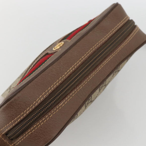 GUCCI GG Supreme Web Sherry Line Bag PVC Beige Gold 001 50 6655 Auth 174210