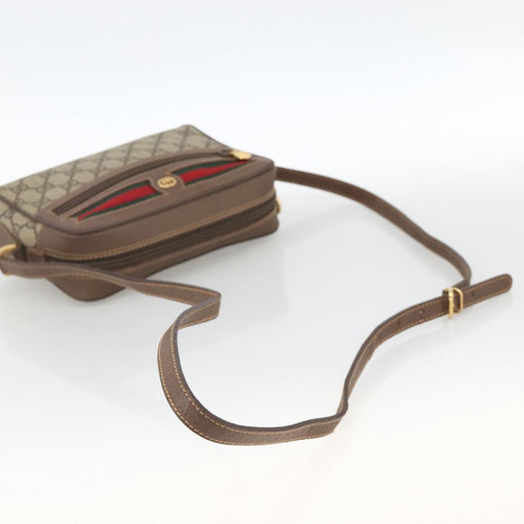 GUCCI GG Supreme Web Sherry Line Bag PVC Beige Gold 001 50 6655 Auth 174210