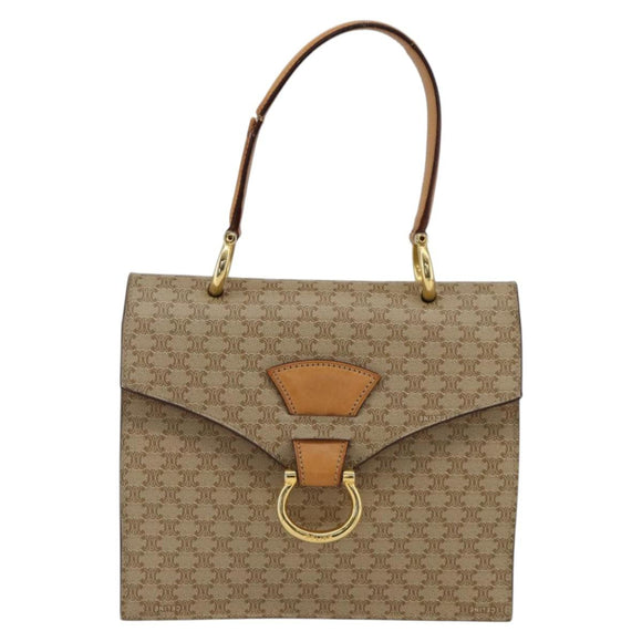 CELINE Macadam Canvas Hand Bag PVC Beige Gold Auth 174213