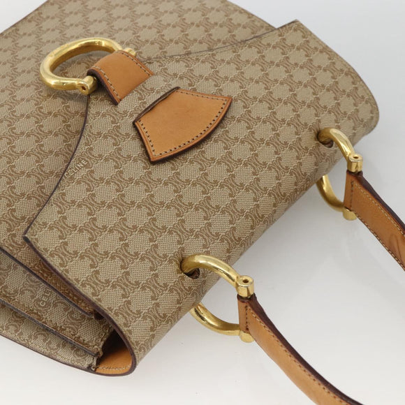 CELINE Macadam Canvas Hand Bag PVC Beige Gold Auth 174213