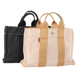 HERMES Fourre Tout PM Hand Bag Canvas 2 Set Orange Black Auth 174217