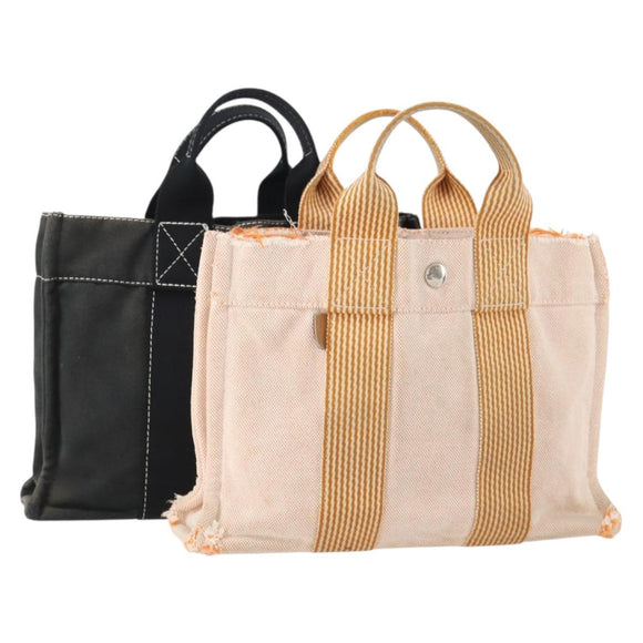 HERMES Fourre Tout PM handtas Canvas 2-delig Oranje Zwart Auth 174217