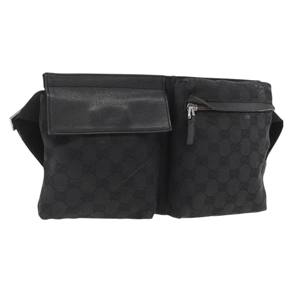 GUCCI GG Canvas Waist bag Black Silver 28566 Auth 174304