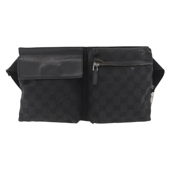 GUCCI GG Canvas Waist bag Black Silver 28566 Auth 174304