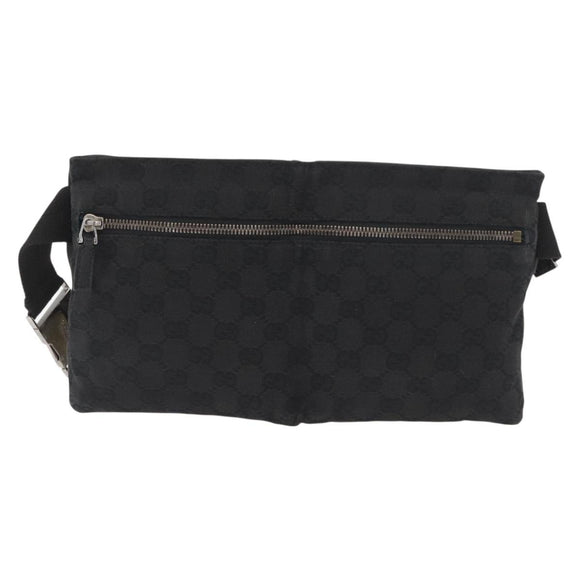 GUCCI GG Canvas Waist bag Black Silver 28566 Auth 174304