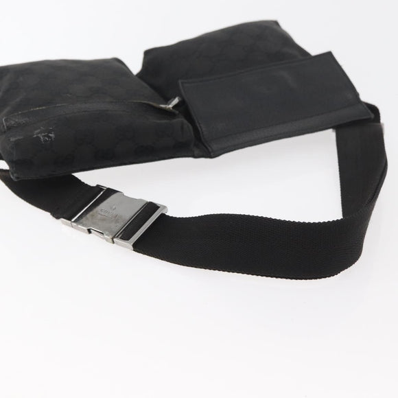 GUCCI GG Canvas Waist bag Black Silver 28566 Auth 174304