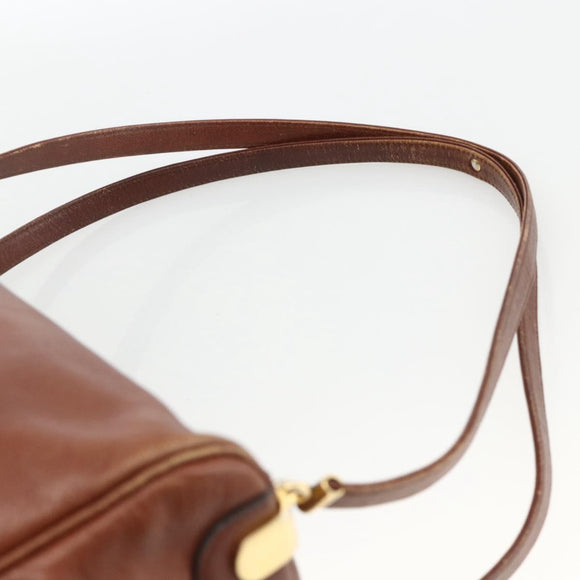 Christian Dior Shoulder Bag Leather Brown Gold Auth 174305A