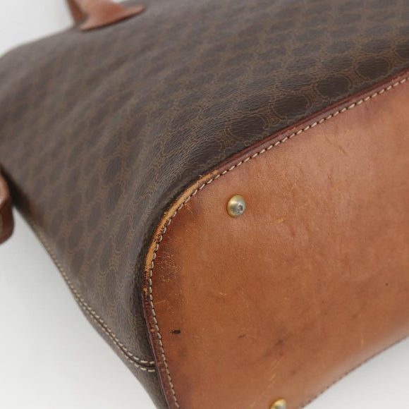 CELINE Macadam Canvas Hand Bag PVC Leather Brown Gold Auth 174306