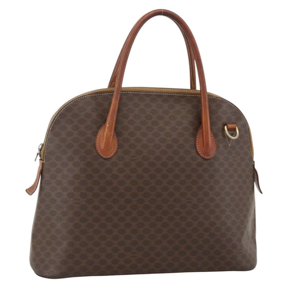 CELINE Macadam Canvas Hand Bag PVC Leather Brown Gold Auth 174306