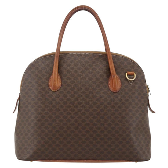 CELINE Macadam Canvas Hand Bag PVC Leather Brown Gold Auth 174306
