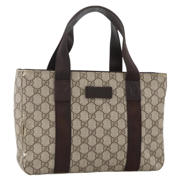 GUCCI GG Supreme Tote Bag PVC Beige Silver 141976 Auth 174307