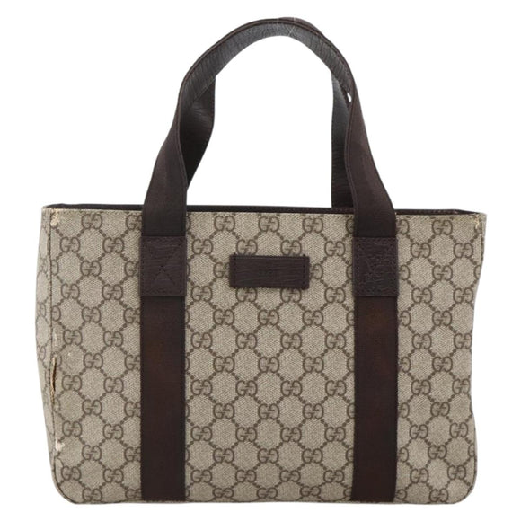 GUCCI GG Supreme Tote Bag PVC Beige Silver 141976 Auth 174307