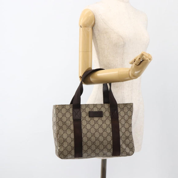 GUCCI GG Supreme Tote Bag PVC Beige Silver 141976 Auth 174307
