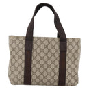GUCCI GG Supreme Tote Bag PVC Beige Silver 141976 Auth 174307-3