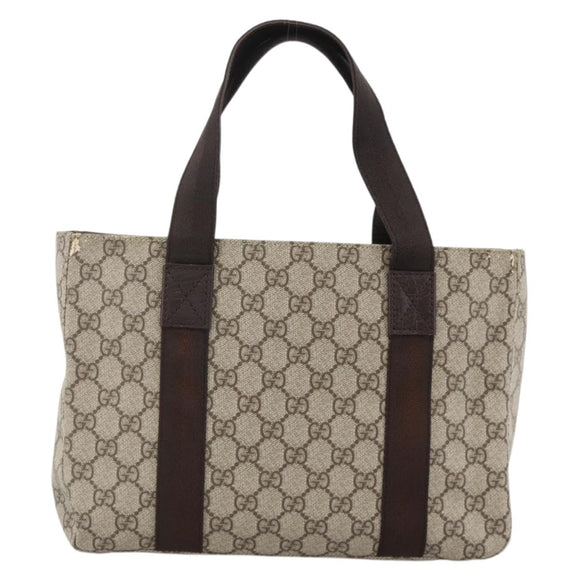GUCCI GG Supreme Tote Bag PVC Beige Silver 141976 Auth 174307