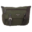 PRADA Shoulder Bag Nylon Khaki Silver Auth 174309-1