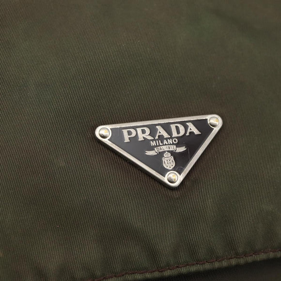 PRADA Shoulder Bag Nylon Khaki Silver Auth 174309