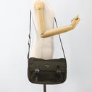 PRADA Shoulder Bag Nylon Khaki Silver Auth 174309-29