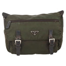 PRADA Shoulder Bag Nylon Khaki Silver Auth 174309-13