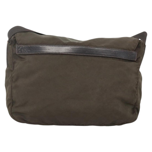 PRADA Shoulder Bag Nylon Khaki Silver Auth 174309