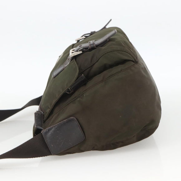 PRADA Shoulder Bag Nylon Khaki Silver Auth 174309