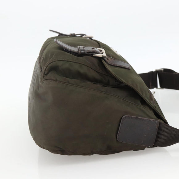 PRADA Shoulder Bag Nylon Khaki Silver Auth 174309
