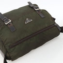 PRADA Shoulder Bag Nylon Khaki Silver Auth 174309-6