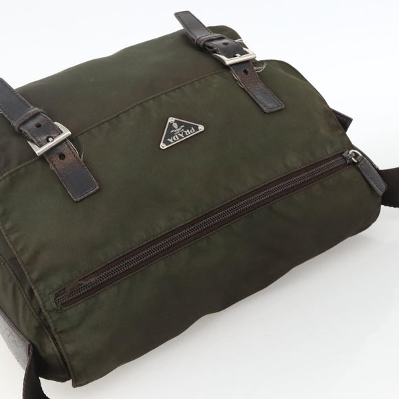 PRADA Shoulder Bag Nylon Khaki Silver Auth 174309