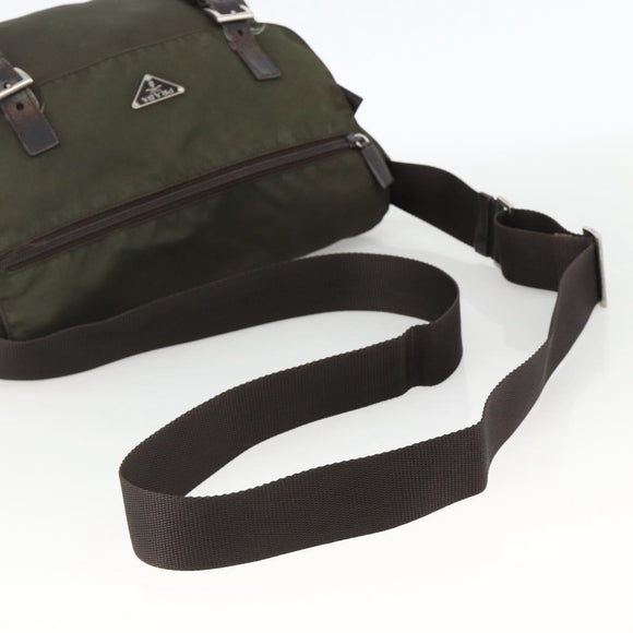 PRADA Shoulder Bag Nylon Khaki Silver Auth 174309