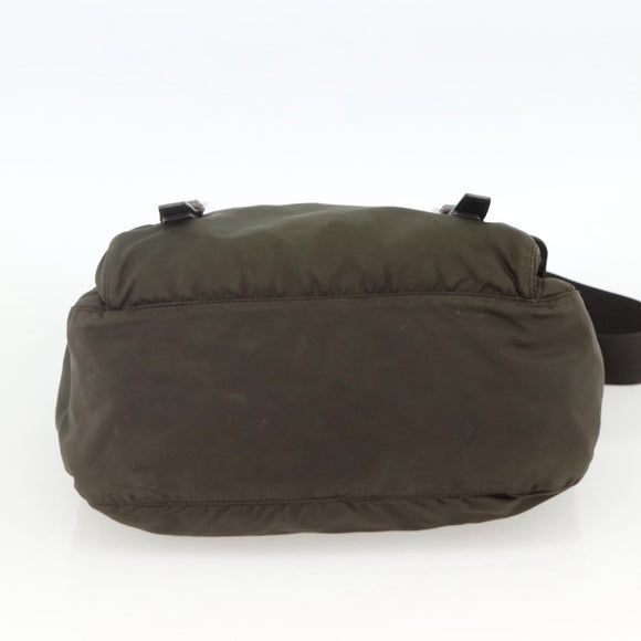 PRADA Shoulder Bag Nylon Khaki Silver Auth 174309