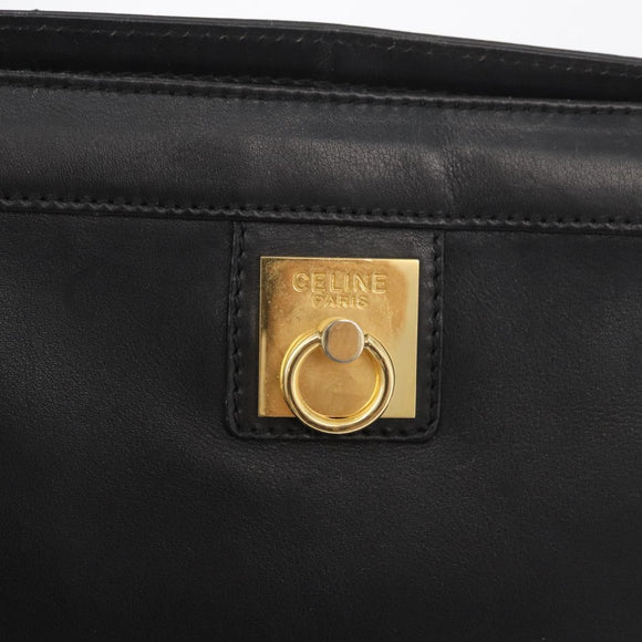 CELINE Clutch Bag Leather Black Gold Auth 174310
