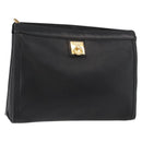 CELINE Clutch Bag Leather Black Gold Auth 174310-1