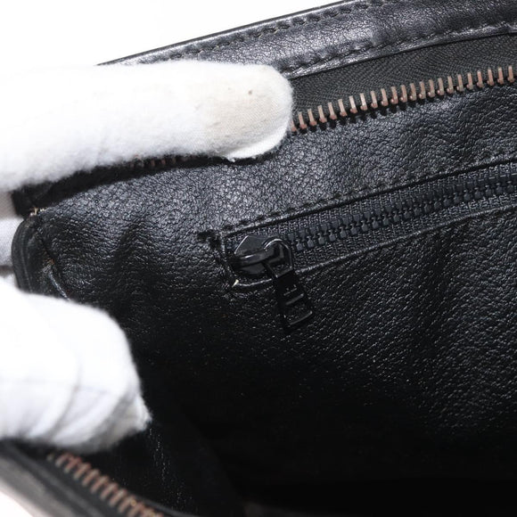 CELINE Clutch Bag Leather Black Gold Auth 174310