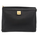 CELINE Clutch Bag Leather Black Gold Auth 174310-13