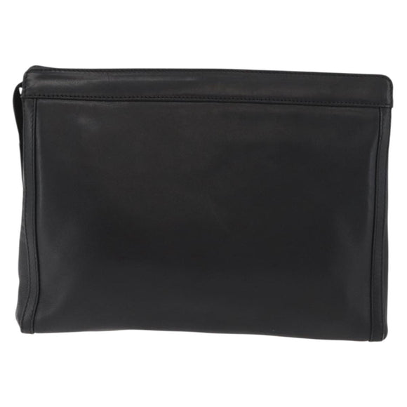 CELINE Clutch Bag Leather Black Gold Auth 174310