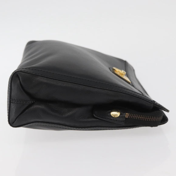 CELINE Clutch Bag Leather Black Gold Auth 174310