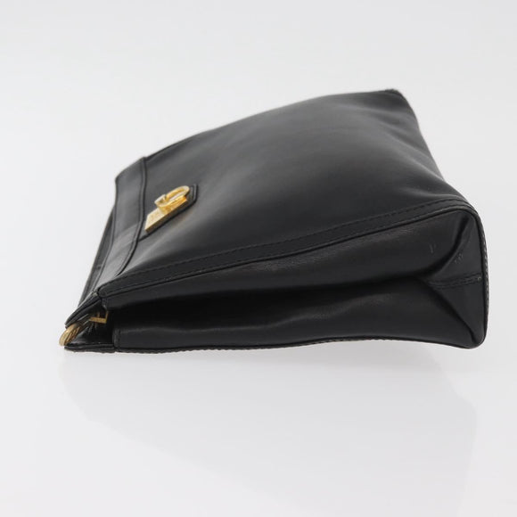 CELINE Clutch Bag Leather Black Gold Auth 174310