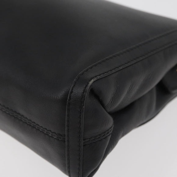 CELINE Clutch Bag Leather Black Gold Auth 174310