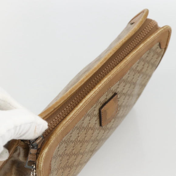 CELINE Macadam Canvas Clutch Bag PVC 2 Set Brown Beige Auth 174311