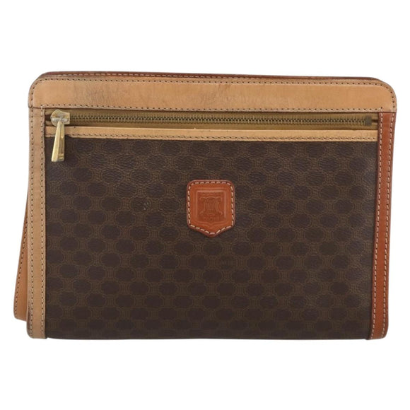 CELINE Macadam Canvas Clutch Bag PVC 2 Set Brown Beige Auth 174311
