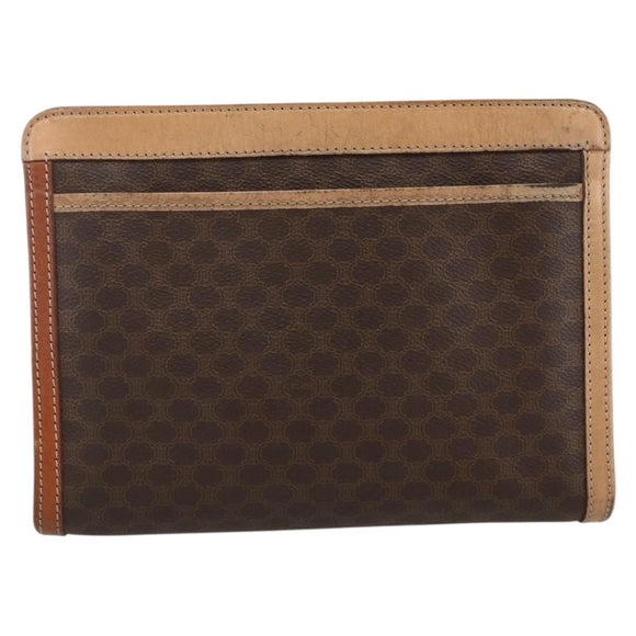 CELINE Macadam Canvas Clutch Bag PVC 2 Set Brown Beige Auth 174311
