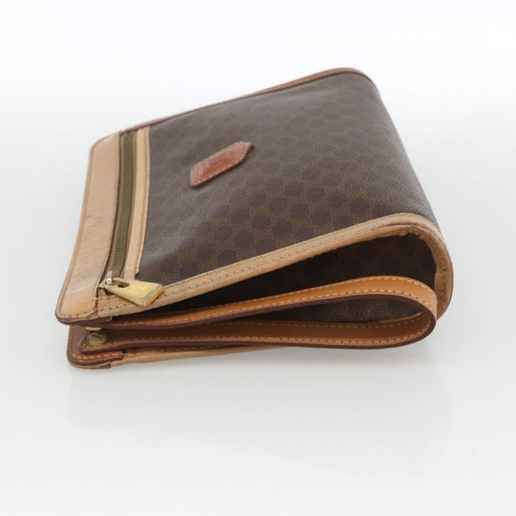 CELINE Macadam Canvas Clutch Bag PVC 2 Set Brown Beige Auth 174311