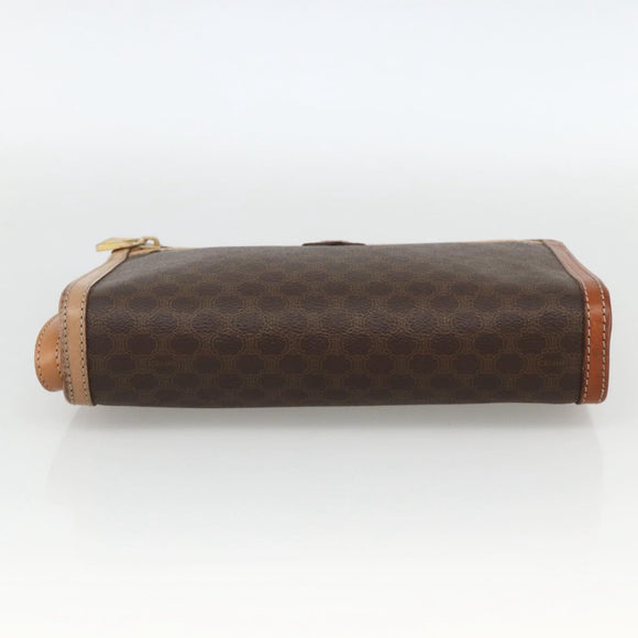 CELINE Macadam Canvas Clutch Bag PVC 2 Set Brown Beige Auth 174311
