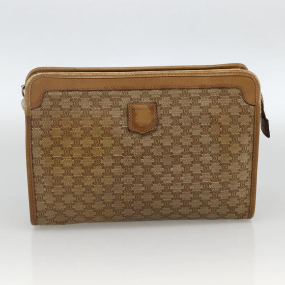 CELINE Macadam Canvas Clutch Bag PVC 2 Set Brown Beige Auth 174311