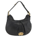 BURBERRY Shoulder Bag Leather Black Gold Auth 174317A-1