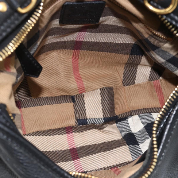 BURBERRY Shoulder Bag Leather Black Gold Auth 174317A